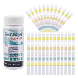 Pool Test Strips, pH Test Strips, Pool Water Test Strips, 7-in-1 Pool Water Test Strips, Spa Whirlpool Test Strips for PH Value, Free Chlorine, Bromine, Total Alkalinity, Pack of 100