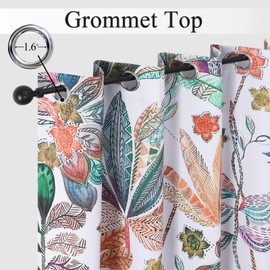 Estelar Textiler Maple Leaves Room Darkening Boho Curtains 84 inch Length 2 Panels Set for Living Room, Watercolor Leaf Pattern Design Grommet Window Floral Drapes for Bedroom, 52Wx84L