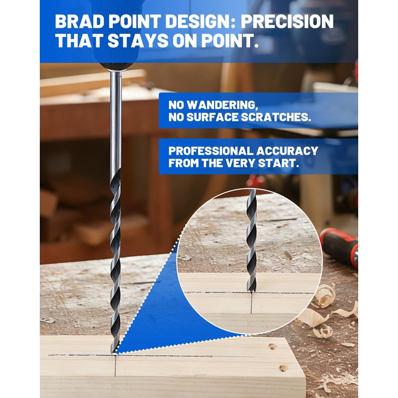 12” Extra Long Drill Bit Set, 10PCS Brad Point Drill