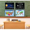 World Map, United States Map, Solar System, and Moon Phases