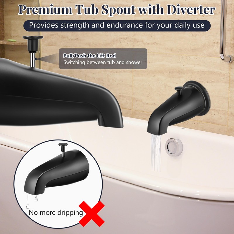 Enhon Tub Spout with Rear Diverter, Bathtub Spout Fitting 1/2-Inch