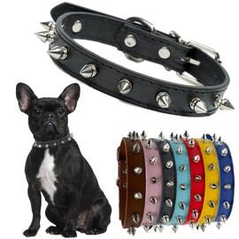 Spiked Collar for Dogs, Spike Cat Collars PU Leather Studded Spiky Puppy Collars for XS Small Dogs Kitten Male Pets Like Chihuahua, Black, S