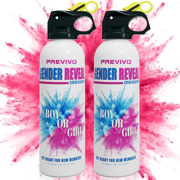 Previvo Gender Reveal Fire Extinguisher Set - 2 Pcs Pink Gender Reveal - 100% Biodegradable Party Supplies- For Memorable Baby Gender Reveal Decorations & Ideas