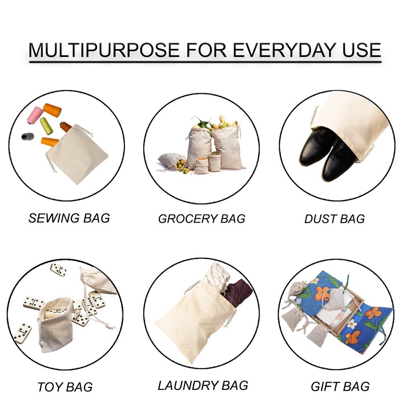 ecomuslinbags 4x6 inches Natural Cotton Double Drawstring Reusable Produce Muslin