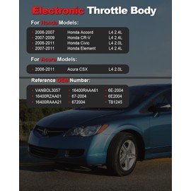 VANBOL Electronic Throttle Body Assembly Compatible with 2006-2011 Acura CSX, Honda 2006-2007 Accord, 2007-2011 Element CR-V CRV, 2006-2011 Civic, L4 2.4L 2.0L, Replace 672004, 16400RAAA21