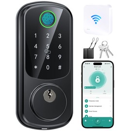 Smart Locks for Front Door with Gateway Set, Fingerprint Keyless Entry Door Lock with Security Smart Deadbolt and Touchscreen Keypad, App Control, Auto Lock, Easy Install, Matte Black