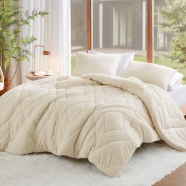 Comfort Spaces Queen Comforter Set Reversible Feather-Soft Plush Comforters for Queen Size Bed, All Season Diamond Quilted Microfiber Comforters Queen Size Bedding Set, Full/Queen, Ivory 3 Piece