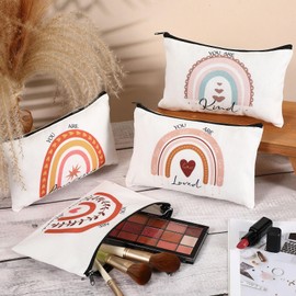 Weewooday 8 Pcs Inspirational Gifts for Women Rainbow Makeup Bags with Zipper Thank You Gifts Make up Gifts Small Presents for Teacher, Women, Friend, Sister, Staff, Nurse, 8 Styles, 9.1 x 5.9 Inches