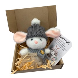 Dickly Mini Bunny Doll for Easter Celebration, Plush Toy with Knitted Hat for Home Use, Gray