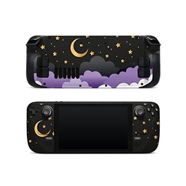 ZOOMHITSKINS Steam Deck Skin, Compatible with Steam Deck Skins, Moon Kawaii Star Cloud Anime Black, Protective Skin Wrap Set for Valve Steam Deck Accessories, Durable, Glitter Overlaminate