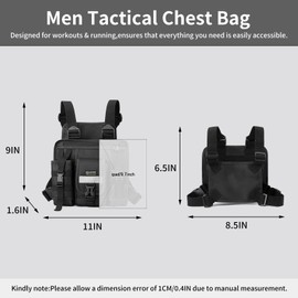 KIGI Tactical Chest Bag for Men, Outdoor Multi-purpose Utility Vest Pouch with Water Bottle Pocket EDC Chest Pack Daypack for Running Hiking Cycling