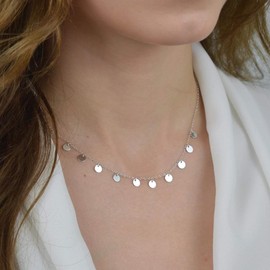 Dainty Multi Disc Choker Necklace for Women Girls Minimalist 925 Sterling Silver Small Round Disc Coin Simple Statement Chain Adjustable Choker Necklaces Fashion Birthday Jewelry Gifts (Silvery)