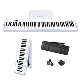 MAGICON New 88 Key Foldable Electronic Piano can be folded in 180°,more portable. True and Pure Grand Piano Sound Source by France DREAM, Foot Pedal/Power adapter/Delicate Handbag (White+)