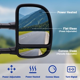 Towing Mirrors a Pair for 1999-2007 Ford F250 F350 F450 F550 Super Duty, 2001-2005 Excursion, Amber Turn Signal, Power Heated, Dual Mirrors, Telescopic & Folding, with One Conversion Plug