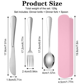 DOETYD Travel Cutlery Set 3 PCS Stainless Cutlery with Portable Pouch Case Reusable Cutlery Set for Camping Travel Picnic School Office Lunch (Pink)