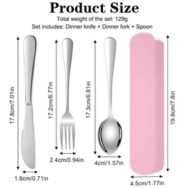 DOETYD Travel Cutlery Set 3 PCS Stainless Cutlery with Portable Pouch Case Reusable Cutlery Set for Camping Travel Picnic School Office Lunch (Pink)