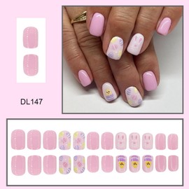 Cute Press on Nails Easter Fake Nails Full Cover Pink with Easter Egg Chicken designs Cute False Nails Glossy Acrylic Nails Stick on Nails Short Square Press ones Glue on Nails for Women Manicure24pcs
