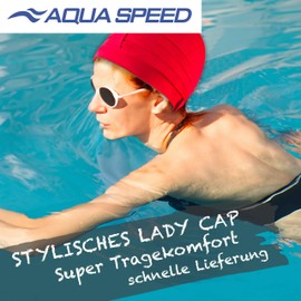 Aqua Speed Badekappe Damen | Retro Schwimmkappe | rote Badehaube Frauen | Schwimmkappe rot schick | Womens Bathing Cap | Schwimmmütze | Elegante Bademütze | Polyester | Red | Ladies Cap