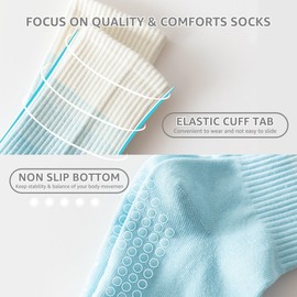 Ivyhouse Pilates Yoga Socks with Grips for Women - Colorful Non Slip Crew Athletic Socks - Cute Grippy Workout Hospital Socks, 3 Pairs (Purple), 5-10