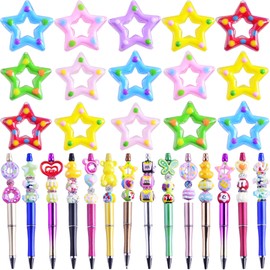 Hand Painted Beads for Pens 20pcs DIY Painted Star Beads Acrylic Drawn Printing Beads for Jewelry Making Accessories Cute Beads for Bracelets Keychain Making Phone Lanyards Earrings