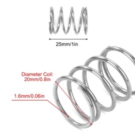 GUNGY Compression Spring Stainless Steel Spring Compression Springs 25 mm Wire Diameter 1.6 mm Outer Diameter 20 mm Length 25 mm Maximum Spring Force 3 kg Pack of 4