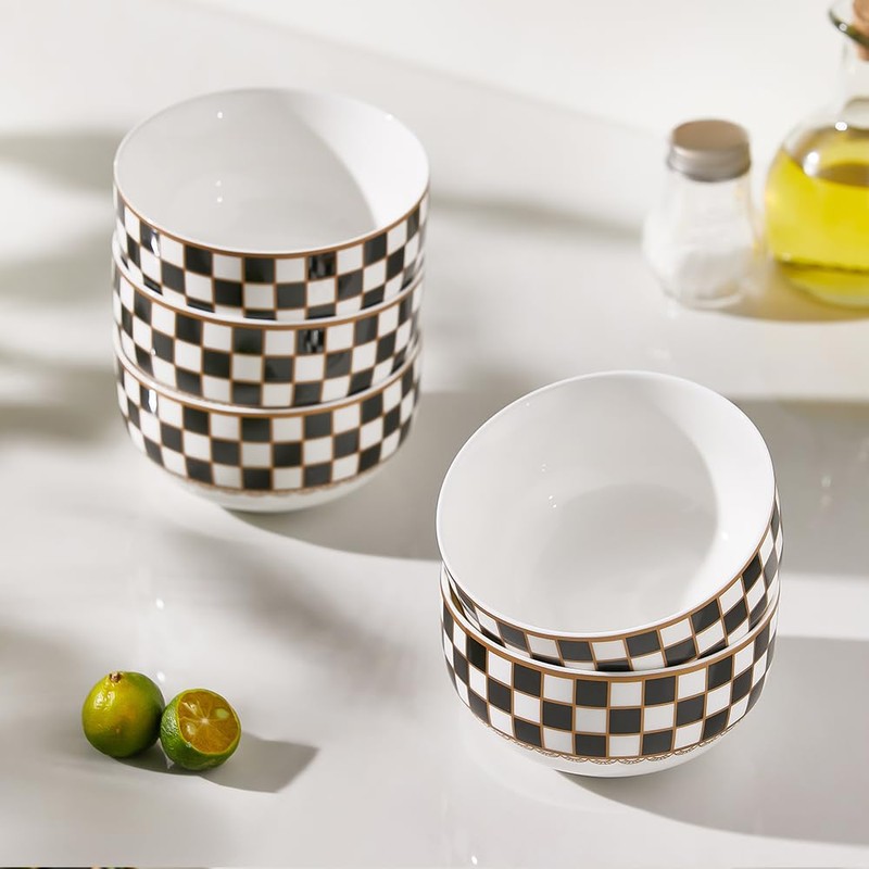 Porlien Checker 10-Ounce Portion Control Cereal Bowls Set of 8,