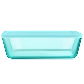 Pyrex Colors Tinted (11 Cup) Tinted Glass Large Rectangular Food Storage Container, Snug Fit Non-Toxic Plastic BPA-Free Lids, Freezer Dishwasher Microwave Safe, Aqua