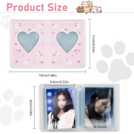 40 Pockets Photo Binder Album, 3 Inch Kpop Mini Photocard Holder Book with Lovely Pendant, Heart Hollow Cute Squirrel or Cat Pattern for Photo Picture Collection