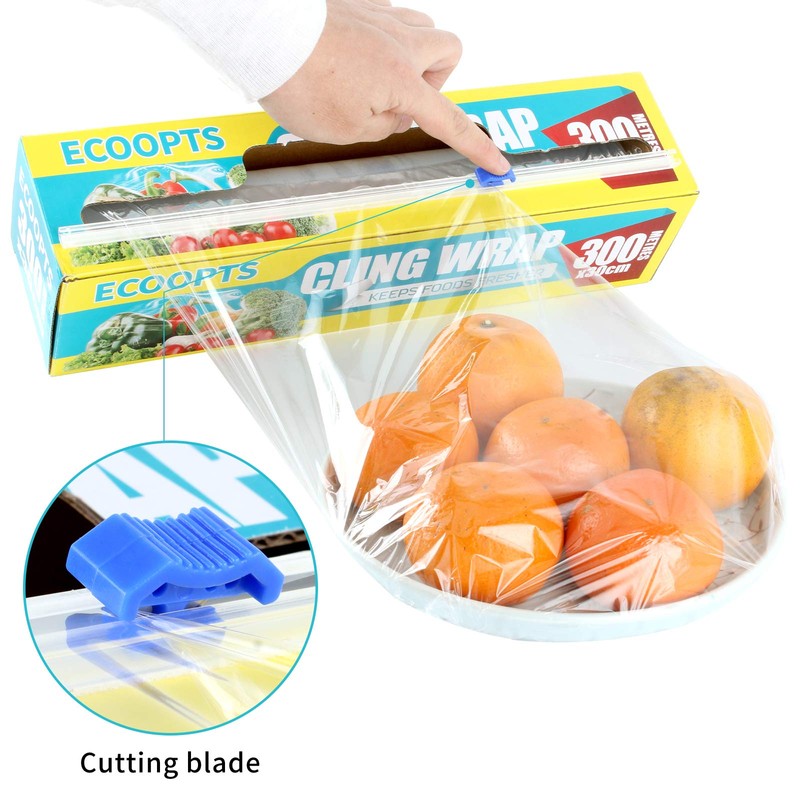 ECOOPTS Cling Wrap Plastic Food Wrap with Slide Cutter and