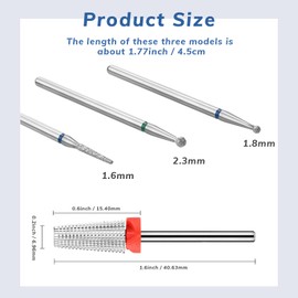 Juego de 5 brocas para uñas, 2 brocas de carburo de uñas, 5 en 1, brocas de 3/32 pulgadas, 3 brocas de carburo para uñas de pedicura, herramientas para quitar rápidamente acrílico o gel duro