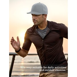 Ausing Adult Snapback Hat Mesh Back Cap Waterproof Baseball Cap Breathable Trucker Hat Running Cap for Men Outdoor Travel Light Grey