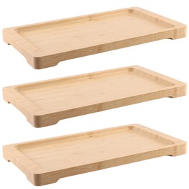 FUNSUEI 3 PCS Bamboo Serving Tray, Bamboo Vanity Trays, Natural Bathroom Counter Tray Bamboo, Wood Tea Platter for Ornaments, Snacks, 12.6 x 7.09 Inch