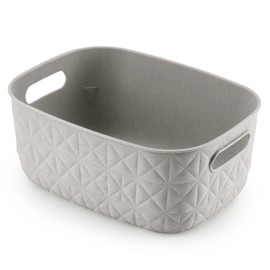 CURVER Softex Basket 4L Gray Beige | Basket Storage Small Items Clothing Washable Quilted Fabric-like Design Handle Attached Recycled Plastic Made Easy to Clean CV-111