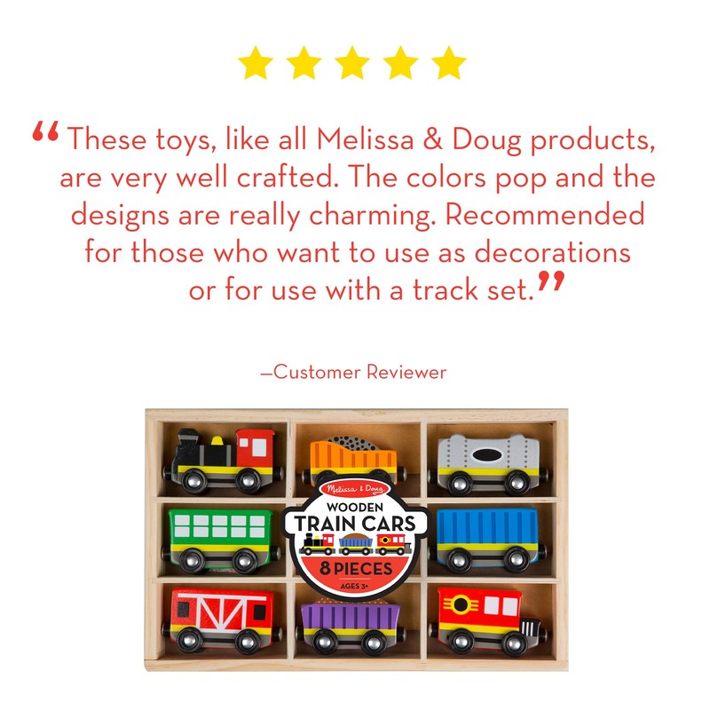 Melissa & Doug Wooden Train Cars, 8-Piece Magnetic Train Set