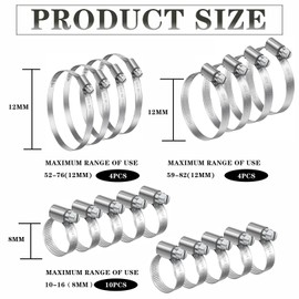 4 Pcs Hose Clamps,Adjustable Worm Drive Hose Clip Pliers,Stainless Steel Worm Drive Hose Clips,Large Clamps Worm for Securing Connections Pool,Washing Machine,Pond and Garden(59-82mm,12mm)