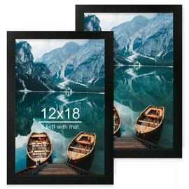 Hongkee 12x18 Frame Set of 2, Rustic Black Wood Style, Display 12 x 18 Poster without Mat or 8.5x11 Picture with Mat, Wall Mounting Horizontal and Vertical