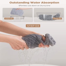 Microfiber Hair Towel, Turban 3 Pcs Hair Turbans for Wet Hair,Hair Drying Towel with Button,Head Towel to Dry Hair Quickly Drying Hair Wrap Towels for Girls with All Hairstyles (Blue,Grey,Pink)