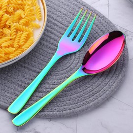 Buyer Star Buffet Serving Utensils Set of 2, Stainless Steel 10 inch Long Handle Buffet Salad Spoon & Fork, Dishwasher Safe