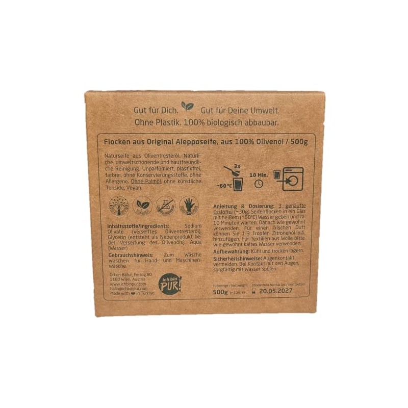 IchbinPUR Original Aleppo Soap Flakes, Extra Fine, Quick Water Soluble,