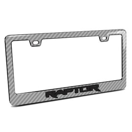 iPick Image Compatible with Ford F-150 Raptor in 3D on Silver Real 3K Carbon Fiber Finish ABS Plastic License Plate Frame