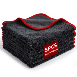 5PCS Microfibre Cloth 40x40cm, Car Drying Towel Made of 500gsm Microfiber, Super Absorbent Microfibre Cloth, Microfibre Towel for Car Detailing, Cleaning and Drying (Dark Gray & Red, 40x40cm-5pcs)