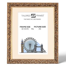 Tailored Frames Vienna Gold 10" x 8" Frame for A5 Picture | Rustic Style Vintage Single Picture Frame | Table Top & Wall Hanging Type | Photo Frame with Antique White Mount