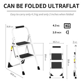 Step Ladder EFFIELER 2 Step Stool Ergonomic Folding Step Stool with Wide Anti-Slip Pedal 430 lbs Sturdy Step Stool for Adults Multi-Use for Household, Kitchen, Office (Matte White)