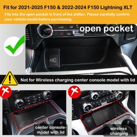 EVPLNT Center Console Compartment Cover Compatible With Ford F150 2021-2025 & Lightning XLT 2022-2024, Front Interior Storage Cubby Hidden Pocket Panel (For Open Pocket in Front of Shifter)