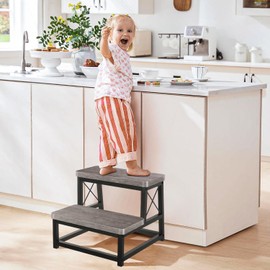 YINMIT Wooden Step Stool for Adults, 2 Tier Heavy Duty Step Stool for High Bed, Using for Bedroom, Living Room, Bathroom and Kitchen, Hold Up to 500 LBS