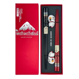 Sushi Chopsticks Set Cat 2 Pairs Including Ceramic Mat Cat Premium Wood Sustainable Japanese Chinese Korean Taiwanese