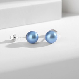 YAMI Round Akoya Cultured Pearl Earrings - Black/Blue/White, 925 Sterling Silver Classic Solitaire Pearl Studs for Women, Hypoallergenic - Perfect Birthday & Christmas Gifts, Sterling Silver