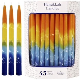Dripless Hanukkah Candles Deluxe Sunburst Tri Colored Hand Decorated Hanukkah Candles 45 Count for All 8 Nights of Hanukkah