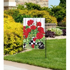 Studio M Geranium Red Flowers 18 x 12 Inches, Double Sided Design, Weather & UV/Fade Resistant Polyester, Outdoor Flag Decoration for Garden, Yard, Porch