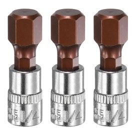 HARFINGTON 3pcs H10 Hex Bit Socket 1/4" Square Drive Metric S2 & CR-V Steel Socket Ratchet Wrench Bits, Silver Red